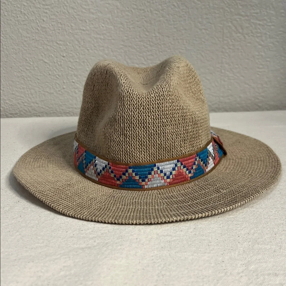 PrAna Cybil Knit Fedora Hat – Tan with Embroidered Band - Picture 2 of 8